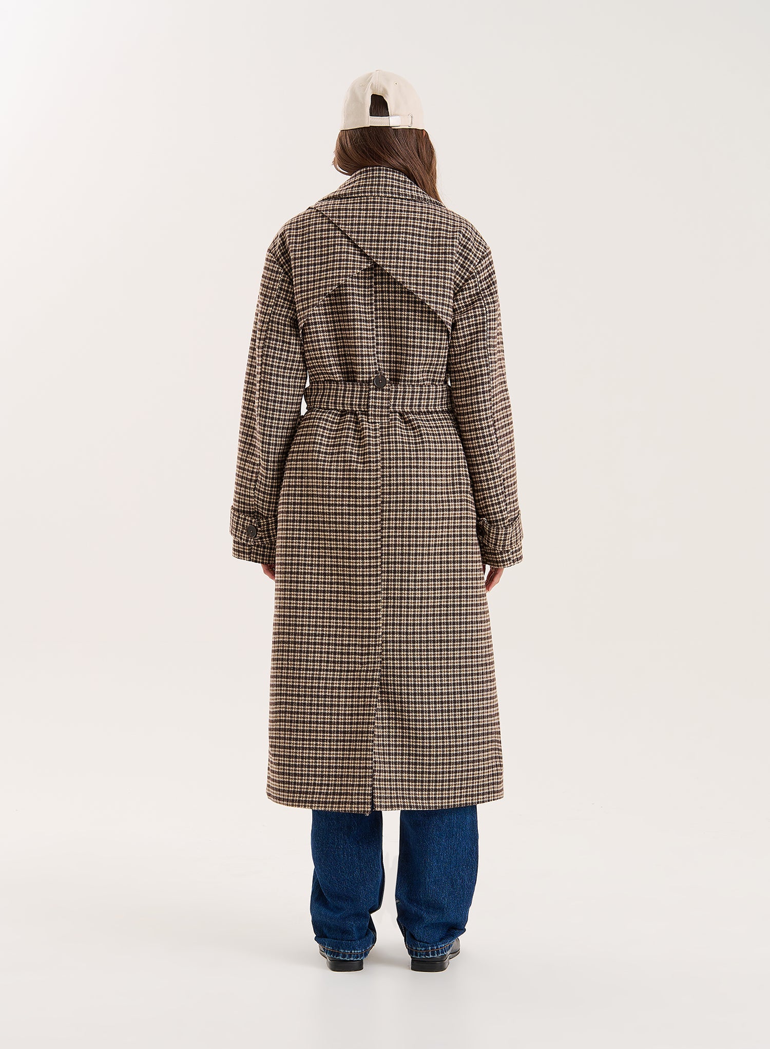 Brown Checked Belted Wool-Blend Trench Coat